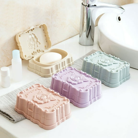 Uutvmp Simple with Lid Soap Dish with Drainage Soap Container, Plastic Soap Case Box, Saver Countertop Soap Dish Holder Portable Soap Box Easy to Wash
