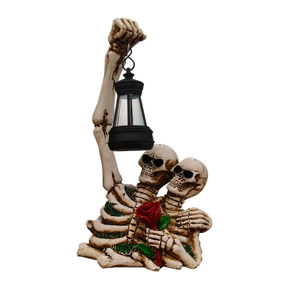 Uutvmp Skeleton Statue for Halloween Outdoor Decor, Solar-Powered Skeleton Couple Statue with LED Lanterns - Perfect for Halloween Yard, Lawn, Garden, and Patio Decor White