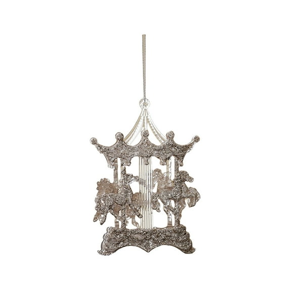 Uutvmp Small Carousel Christmas Tree Ornaments, Plastic Transparent Hanging Pendant with Chain Golden Trojans, Cute Xmas Decoration for Home Party Gift Indoor Winter Decor