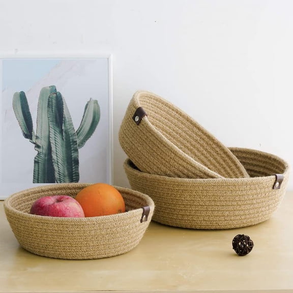 Uutvmp Storage Basket, Set of 3 Cotton Rope Nesting Bowls, Small Catch All Basket, Cute Closet Baskets and Bins for Shelves, Mini Table Basket Organizer for Small Accessories