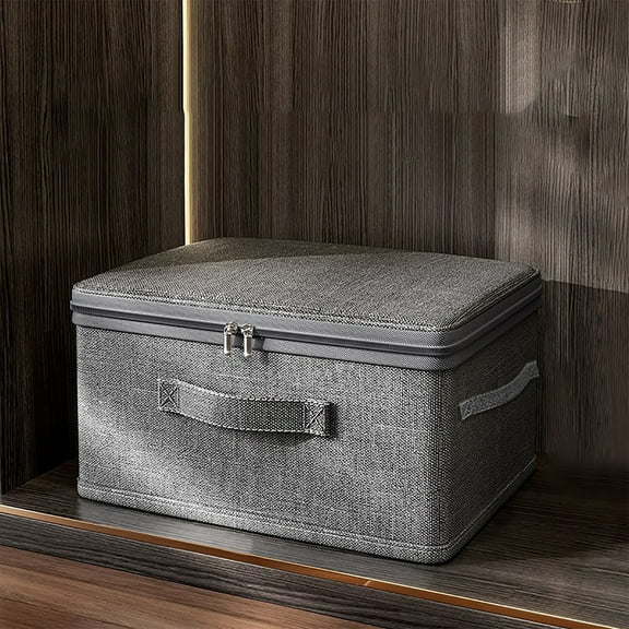 Uutvmp Storage Bins with Zipper Lid Cotton Linen Fabric Lidded Storage Baskets Boxes Foldable Washable Closet Shelf Clothes Organizer Container with PU Leather Handles