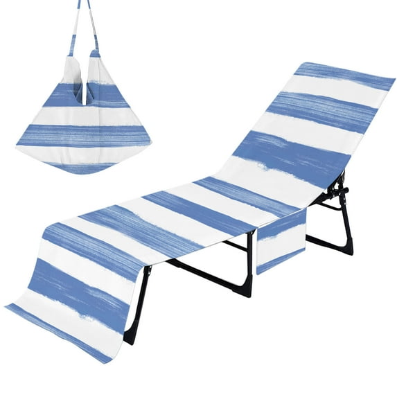 Uutvmp Stripe Beach Chair Cover with Side Pockets, Cozy Quick Dry Chaise Lounge Chair Towel Cover for Pool Beach Garden Hotel Sunbathing