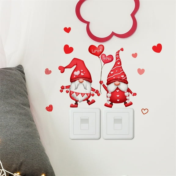 Uutvmp Valentine's Day Decal Gnome Door Wall Sticker, Wall Art Decals Red Heart Gnome Valentine Door Stickers, Home Decor for Living Room Bedroom Wall Backdrop