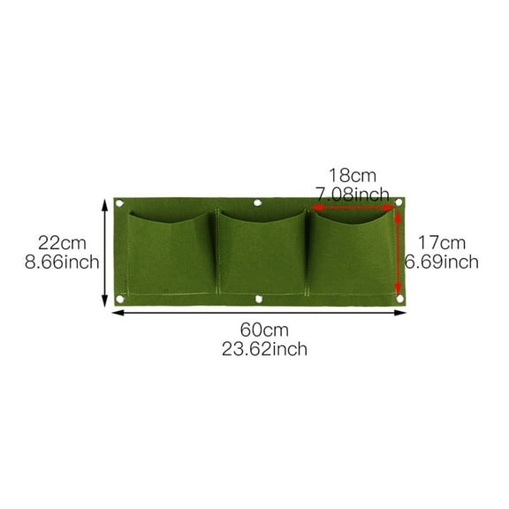 Uutvmp Vertical Hanging Grow Bag with 3 Pockets, Wall Mounted Felt Fabric Flowerpot Bag Plant Container for Garden Home Decoration, Green