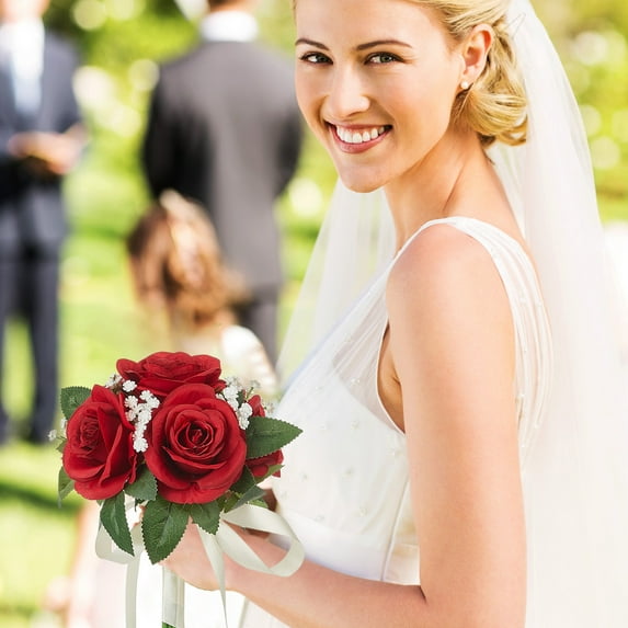 Uutvmp Wedding Bouquets for Bride, Artificial Bridal Bouquets, Pre-Made Roses Flower Bouquets for Vintage Wedding or Centerpieces Decoration