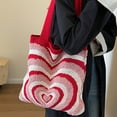 thumbnail image 1 of Uutvmp Women Crochet Shoulder Handbag, Open Top Tote Bag Knitted Heart Stripe Hobo Purse Handmade Shopper Grocery Bag, 1 of 7