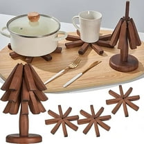 Uutvmp Wooden Trivets for Hot Dishes, Christmas Trivets Tree Shape Set of 3, for Hot Pots & Pans, Heat Resistant Collapsible Coasters, for Teapot Kitchen Counter