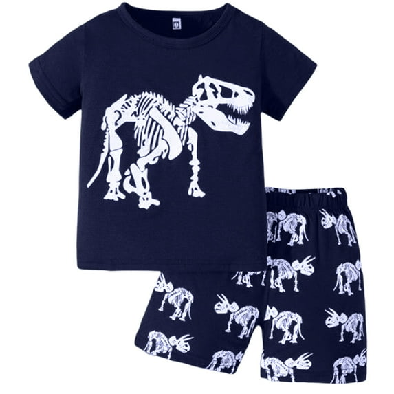 Uuwenda Summer Outfit Set Boys Toddler Kids Short Sleeve Dinosaur T Shirts Tops Shorts Outfits Clothes Set 2 To 7 Years White 6 Years