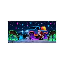 Uv Activated Christmas Garage Door Cover Banner, Glows In Dark 2D Flat Holiday Garage Door Covers with Cartoon Santa and Elf, Xmas Outdoor Indoor Party Decoration （59.06*82.68 Inch）