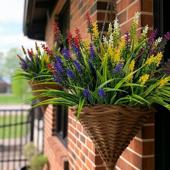 Uv Resistant Artificial Outdoor Flowers, Ongmies Lavender Green Plants Decoration Suitable for Windowsill Garden Terrace, A Bunch of Artificial Flowers * 15