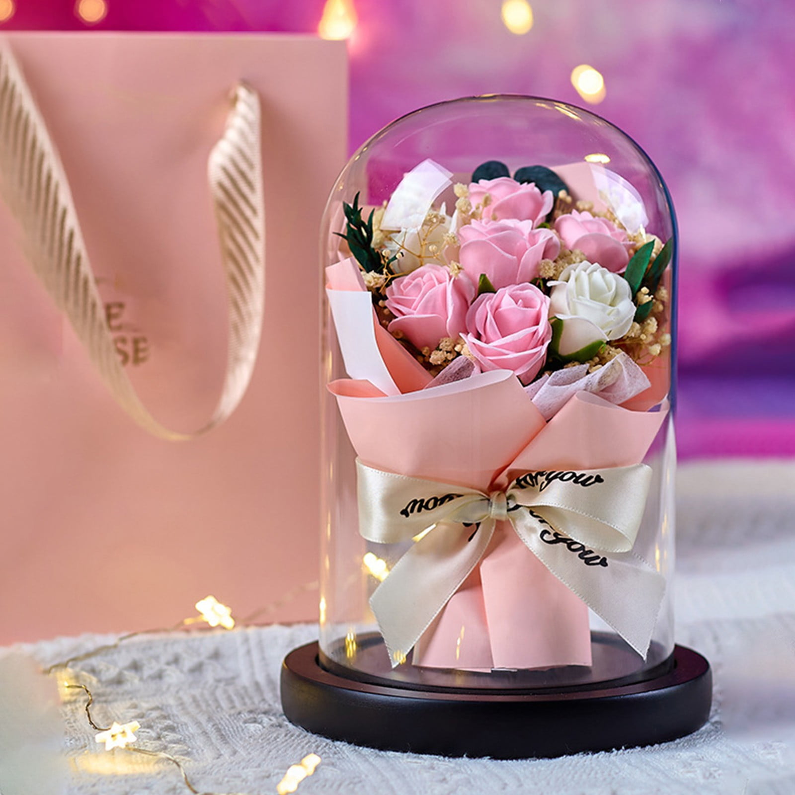 Uv Resistant Artificial Outdoor Plants, Soap Flower Dried Flower Bouquet Rose Superior Quality Glass Cover Eternal Flower Gift Box Christmas Valentine's Day Gift, Patriotic Flowers