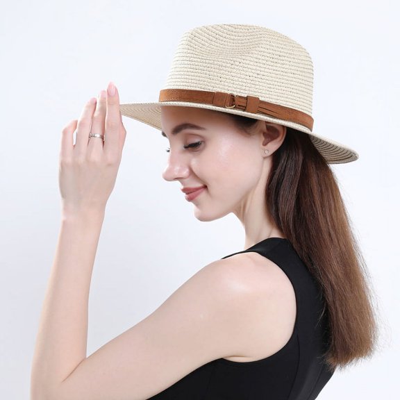 Uv Resistant Hat Woven Neutral Hat With Waistband Decoration Breathable Sun Hat For Outdoor Beach Travel, Uv Resistant UPF50 (1 Piece In Beige)