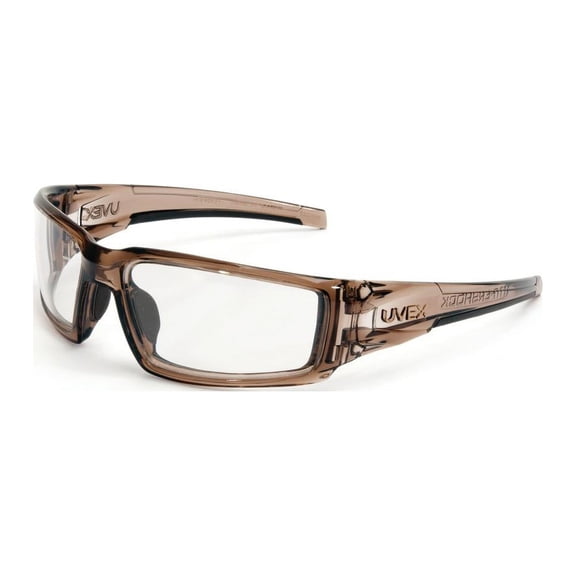 Uvex Hypershock Sunwear-Style Series Safety Eyewear with Smoke Brown Frame, Clear, Anti-Fog Lens (S2960XP)