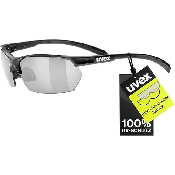 Uvex sportstyle 114 Sport Sunglasses, including Changeable lenses, Black Matte/Silver