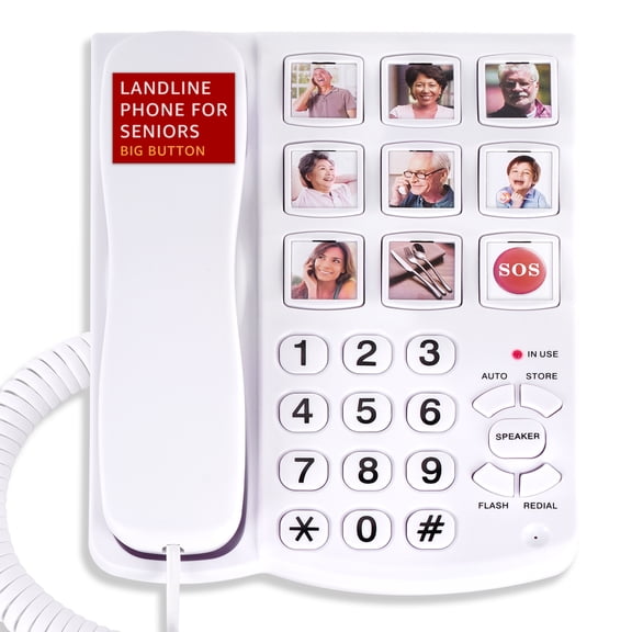 Uvital Big Button Phone for Seniors, Corded Landline Phone with 9 One-Touch Dialing Big Buttons, Hands-Free Calling, Loud Ringer, Easy to Use for Visually Impaired Telephone for Seniors