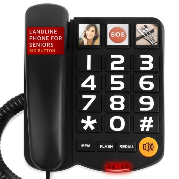 Uvital Big Button Phone for Seniors, Corded Landline Phone 269SP Black