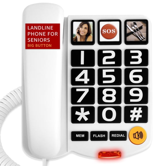 Uvital Big Button Phone for Seniors, Corded Landline Phone 269SP white