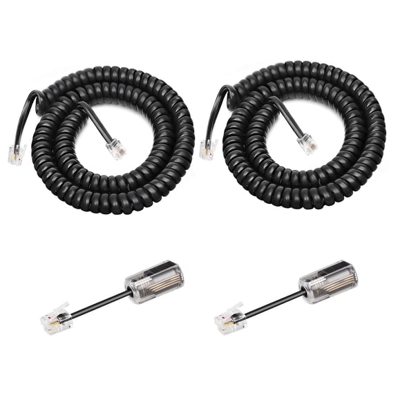 Uvital Telephone Handset Cord Detanglers, 2 Pack Landline Handset Cord Cable 10Ft Uncoiled(1.2 Ft Coiled) and 2 Pack Anti-Tangle Untangler 360 Degree Rotating Swivel Cords(Black)