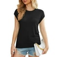 thumbnail image 1 of Uvplove 2025 Womens Cap Sleeve Top Hollow Out Knit Short Tee Shirts Tunic Black-L, 1 of 12