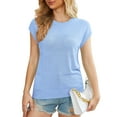 thumbnail image 1 of Uvplove 2025 Womens Cap Sleeve Top Hollow Out Knit Short Tee Shirts Tunic Light Blue-M, 1 of 12