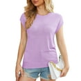 thumbnail image 1 of Uvplove 2025 Womens Cap Sleeve Top Hollow Out Knit Short Tee Shirts Tunic Light Purple-S, 1 of 12