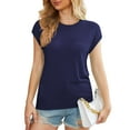 thumbnail image 1 of Uvplove 2025 Womens Cap Sleeve Top Hollow Out Knit Short Tee Shirts Tunic Navy blue-XL, 1 of 12