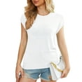 thumbnail image 1 of Uvplove 2025 Womens Cap Sleeve Top Hollow Out Knit Short Tee Shirts Tunic Pure White-M, 1 of 12