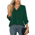 thumbnail image 1 of Uvplove 3/4 Sleeve Blouses for Women Casual Elegant Chiffon V Neck Tops,US Size,Floral Dark Green,S-2XL, 1 of 8