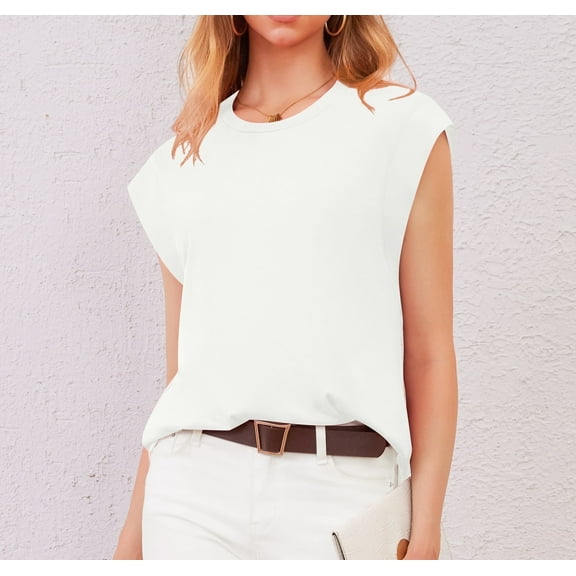 Uvplove Cap Sleeve Tops for Women Summer Top Basic Tee Shirts Casual Tank Loose Fit 2025 Fashion white-l