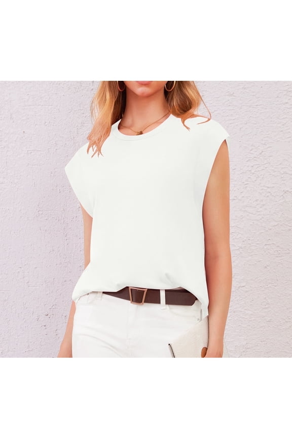 Cap Sleeve Tops for Women Summer Top Basic Tee Shirts Casual Tank Loose Fit 2025 Fashion white-l
