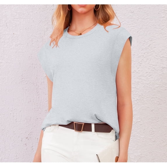 Uvplove Cap Sleeve Tops for Women Summer Top Basic Tee Shirts Casual Tank Loose Fit 2025 Fashion grey-m
