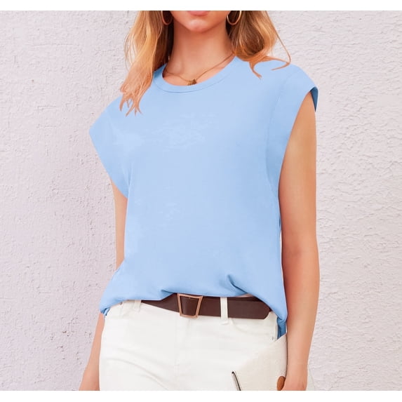 Uvplove Cap Sleeve Tops for Women Summer Top Basic Tee Shirts Casual Tank Loose Fit 2025 Fashion light blue-2xl