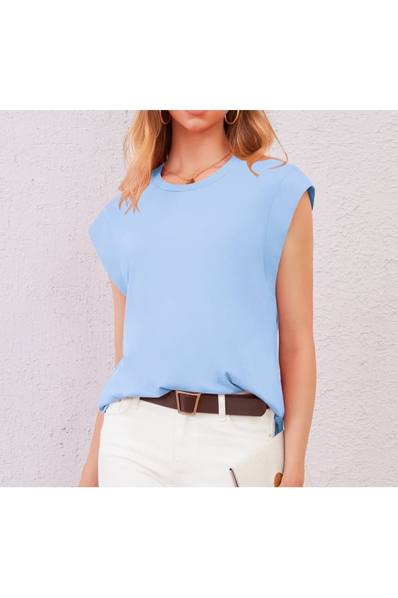 Cap Sleeve Tops for Women Summer Top Basic Tee Shirts Casual Tank Loose Fit 2025 Fashion light blue-s