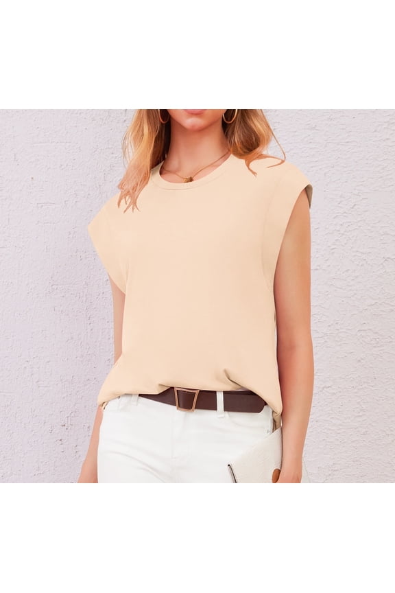 Cap Sleeve Tops for Women Summer Top Basic Tee Shirts Casual Tank Loose Fit 2025 Fashion pale yellow-s