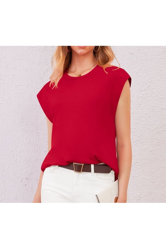 Cap Sleeve Tops for Women Summer Top Basic Tee Shirts Casual Tank Loose Fit 2025 Fashion red-2xl
