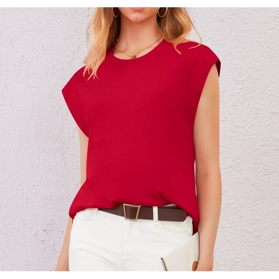 Uvplove Cap Sleeve Tops for Women Summer Top Basic Tee Shirts Casual Tank Loose Fit 2025 Fashion red-l