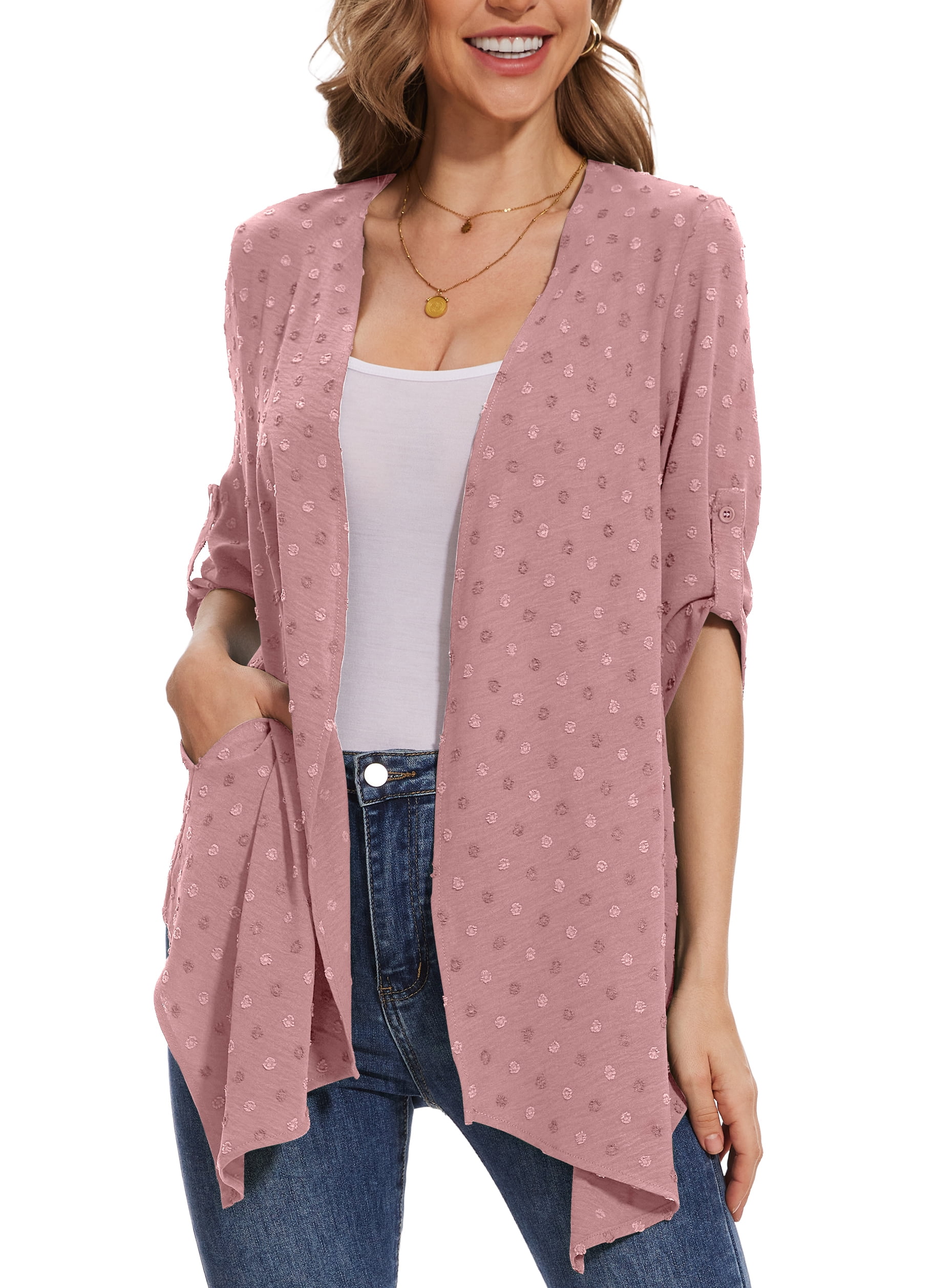 Polka Dot Print Ruffled Long Sleeve Cardigan Beach Holiday Bikini Cover