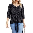 thumbnail image 1 of Uvplove Chiffon Blouses for Women V Neck Tie Front 3/4 Sleeve Tops Business Casual Office Work Loose Top Shirts,Black_Dot,M, 1 of 12