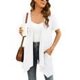 thumbnail image 1 of Uvplove Women's Short Sleeve Summer Open Front Cardigan Lightweight Knit with Pcokets,White,L, 1 of 9