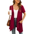 thumbnail image 1 of Uvplove Women's Short Sleeve Summer Open Front Cardigan Lightweight Knit with Pcokets,Wine Red,L, 1 of 9