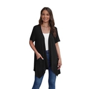 Uvplove Women's Short Sleeve Summer Open Front Cardigan Lightweight Knit with Pcokets,Black,XL