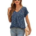 thumbnail image 1 of Uvplove Summer Blouses for Women Elegant Casual V Neck Chiffon Blouses Tops Shirts,Flower Navy Blue,L, 1 of 9