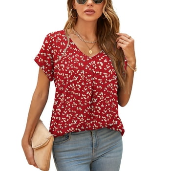 Uvplove Summer Blouses for Women Elegant Casual V Neck Chiffon Blouses Tops Shirts