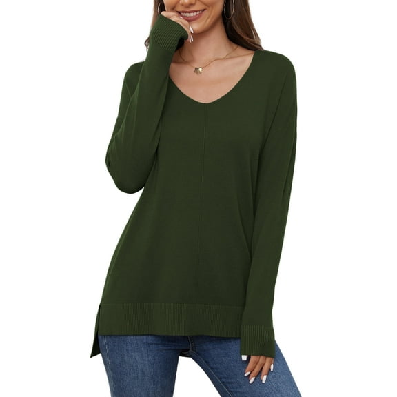 Uvplove V Neck Sweaters for Women Lightweight Knit Pullover Sweater,US Size S-2XL In Army Green