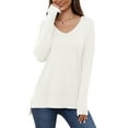 thumbnail image 1 of Uvplove V Neck Sweaters for Women Lightweight Knit Pullover Sweater,US Size S-2XL In Beige White, 1 of 12