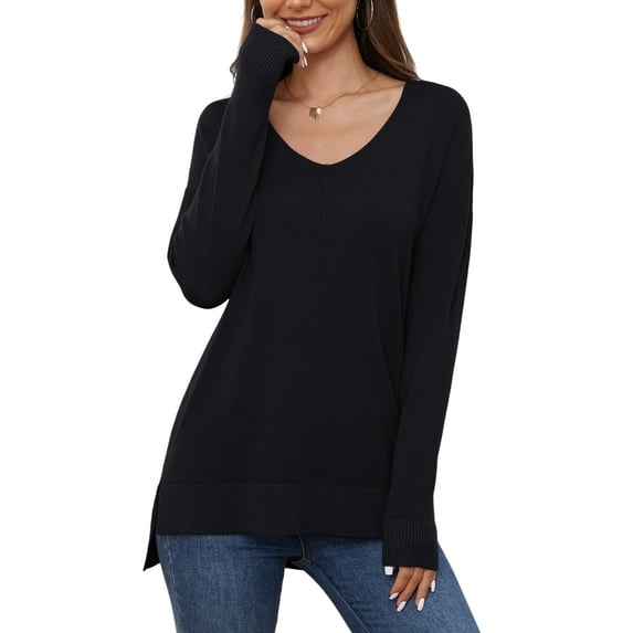 Uvplove V Neck Sweaters for Women Lightweight Knit Pullover Sweater,US Size S-2XL In Black