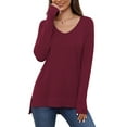 thumbnail image 1 of Uvplove V Neck Sweaters for Women Lightweight Knit Pullover Sweater,US Size S-2XL In Wine Red, 1 of 12