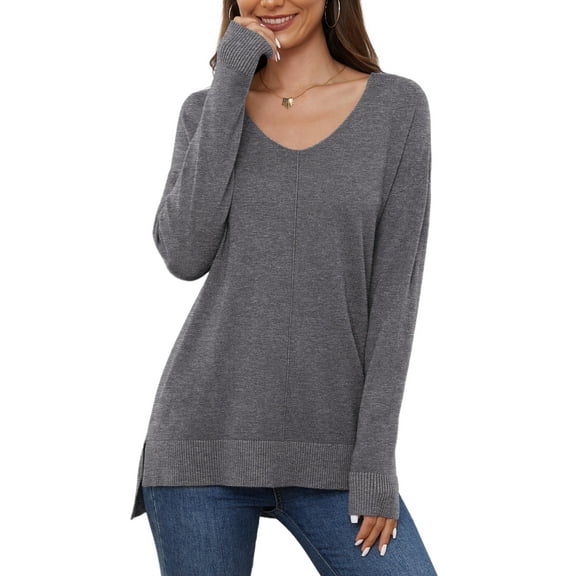 Uvplove V Neck Sweaters for Women Lightweight Knit Pullover Sweater,US Size S-2XL In Gray