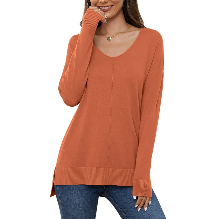 Uvplove V Neck Sweaters for Women Fall Lightweight Knit Pullover Sweater Blouse US Size Medium in Peach Pink
