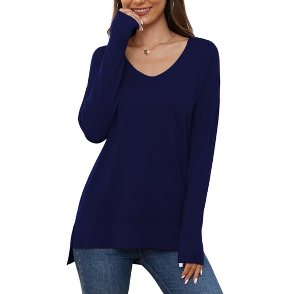 Uvplove V Neck Sweaters for Women Lightweight Knit Pullover Sweater,US Size S-2XL In Navy Blue